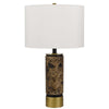 Table Lamp | White Drum Shade | Brass Base | Swirled Black Marble 22"