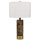 Table Lamp | White Drum Shade | Brass Base | Swirled Black Marble 22"