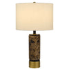 Table Lamp | White Drum Shade | Brass Base | Swirled Black Marble 22"