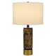 Table Lamp | White Drum Shade | Brass Base | Swirled Black Marble 22"