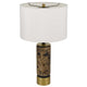 Table Lamp | White Drum Shade | Brass Base | Swirled Black Marble 22"