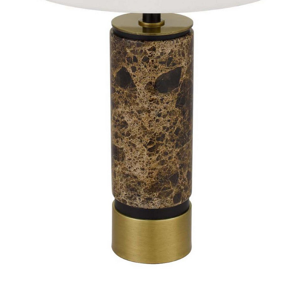 Table Lamp | White Drum Shade | Brass Base | Swirled Black Marble 22"
