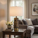 Table Lamp | White Drum Shade | Brass Base | Swirled Black Marble 22"