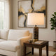 Table Lamp | White Drum Shade | Brass Base | Swirled Black Marble 22"