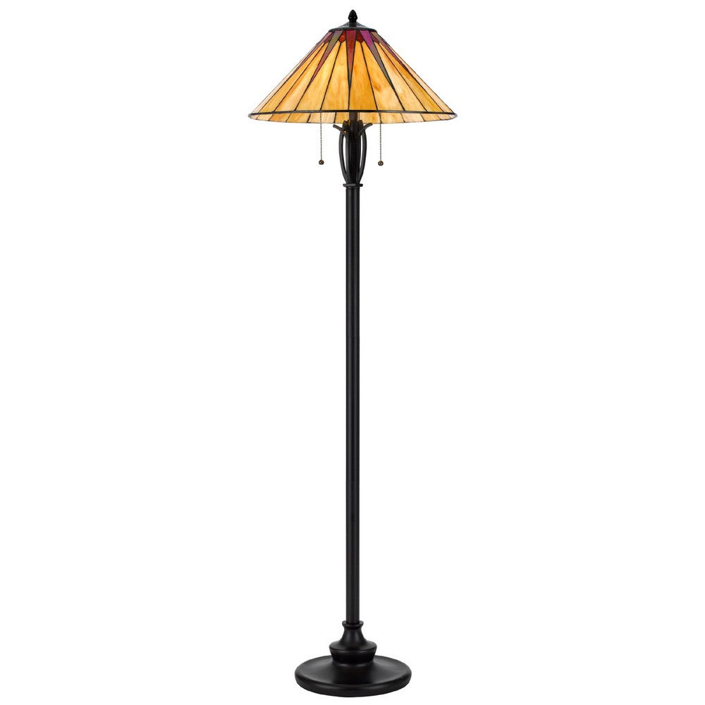 Eli Floor Lamp | Stained Tiffany Glass Shade | Hand Painted | Bronze 61"