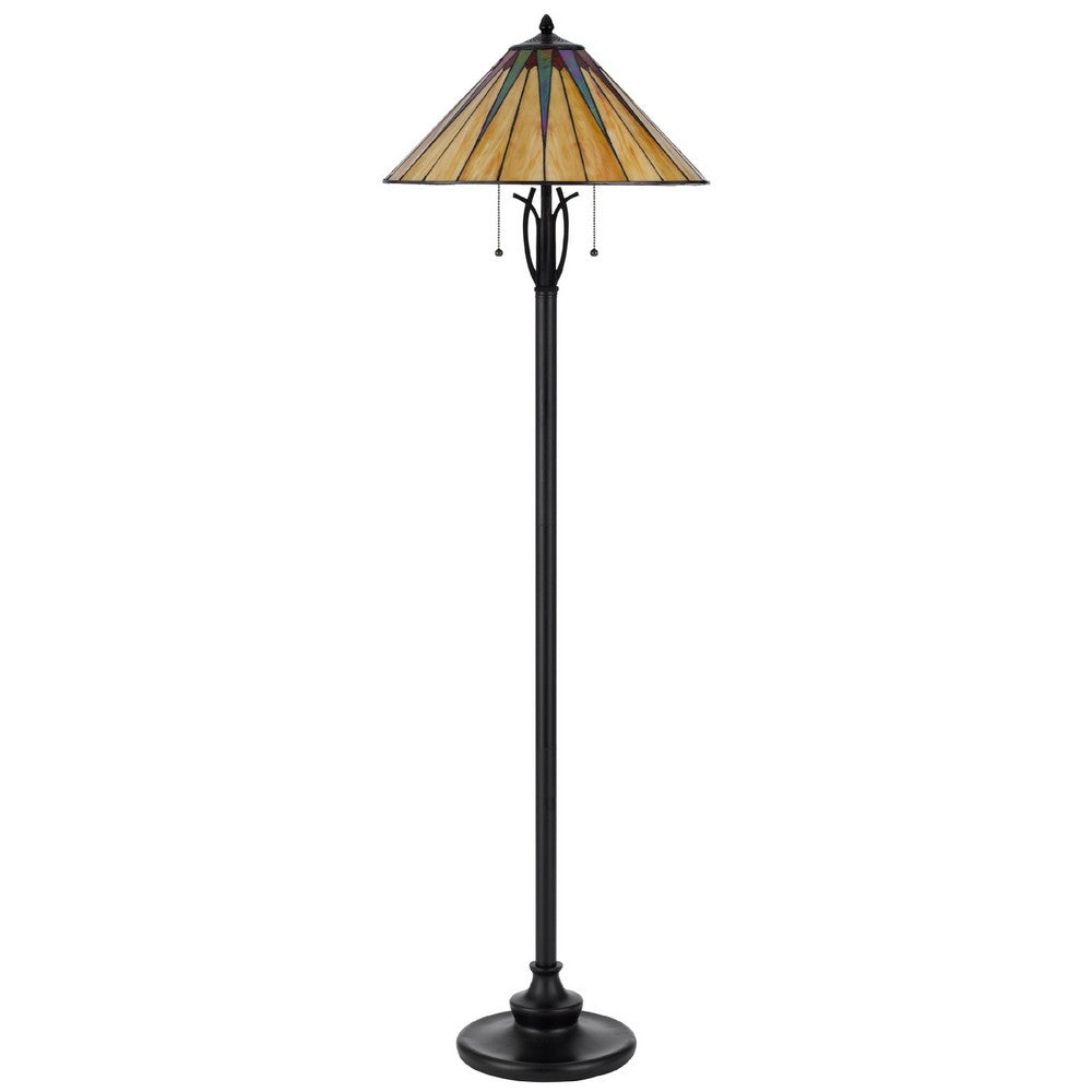 Eli Floor Lamp | Stained Tiffany Glass Shade | Hand Painted | Bronze 61"