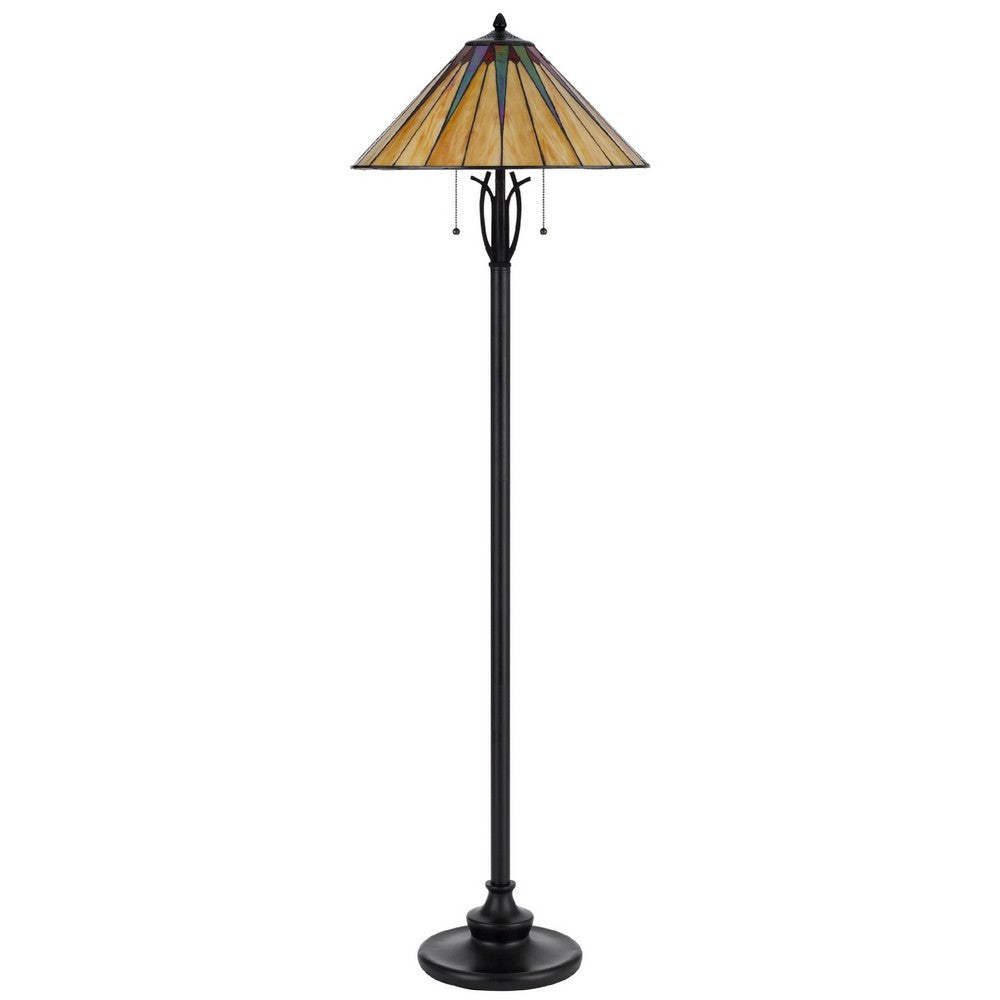 Eli Floor Lamp | Stained Tiffany Glass Shade | Hand Painted | Bronze 61"