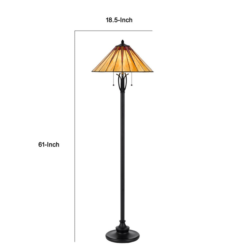 Eli Floor Lamp | Stained Tiffany Glass Shade | Hand Painted | Bronze 61"