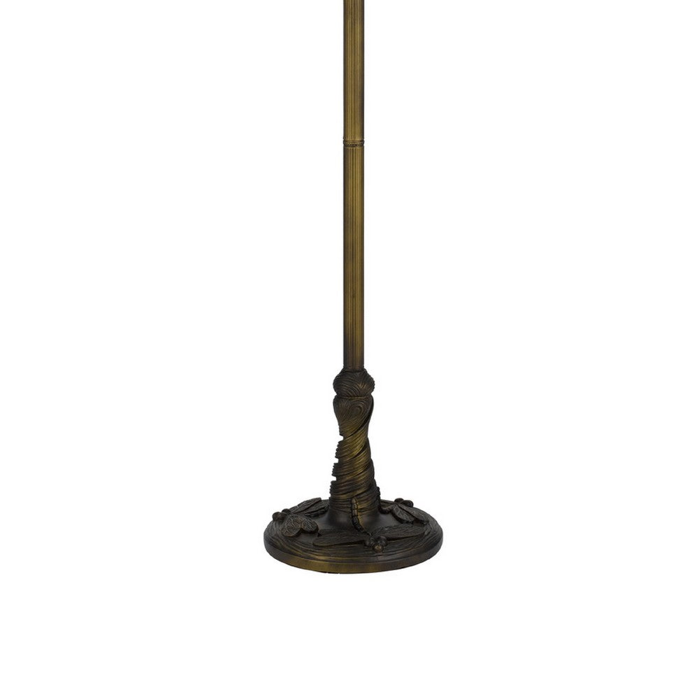 Eli Tiffany Shade Floor Lamp with Hand Painted Dragonfly | Brass 63"