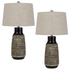 Bora Table Lamp Set of 2 | Antique Silver Burlap Shade | Black Ceramic