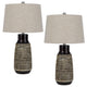 Bora Table Lamp Set of 2 | Antique Silver Burlap Shade | Black Ceramic