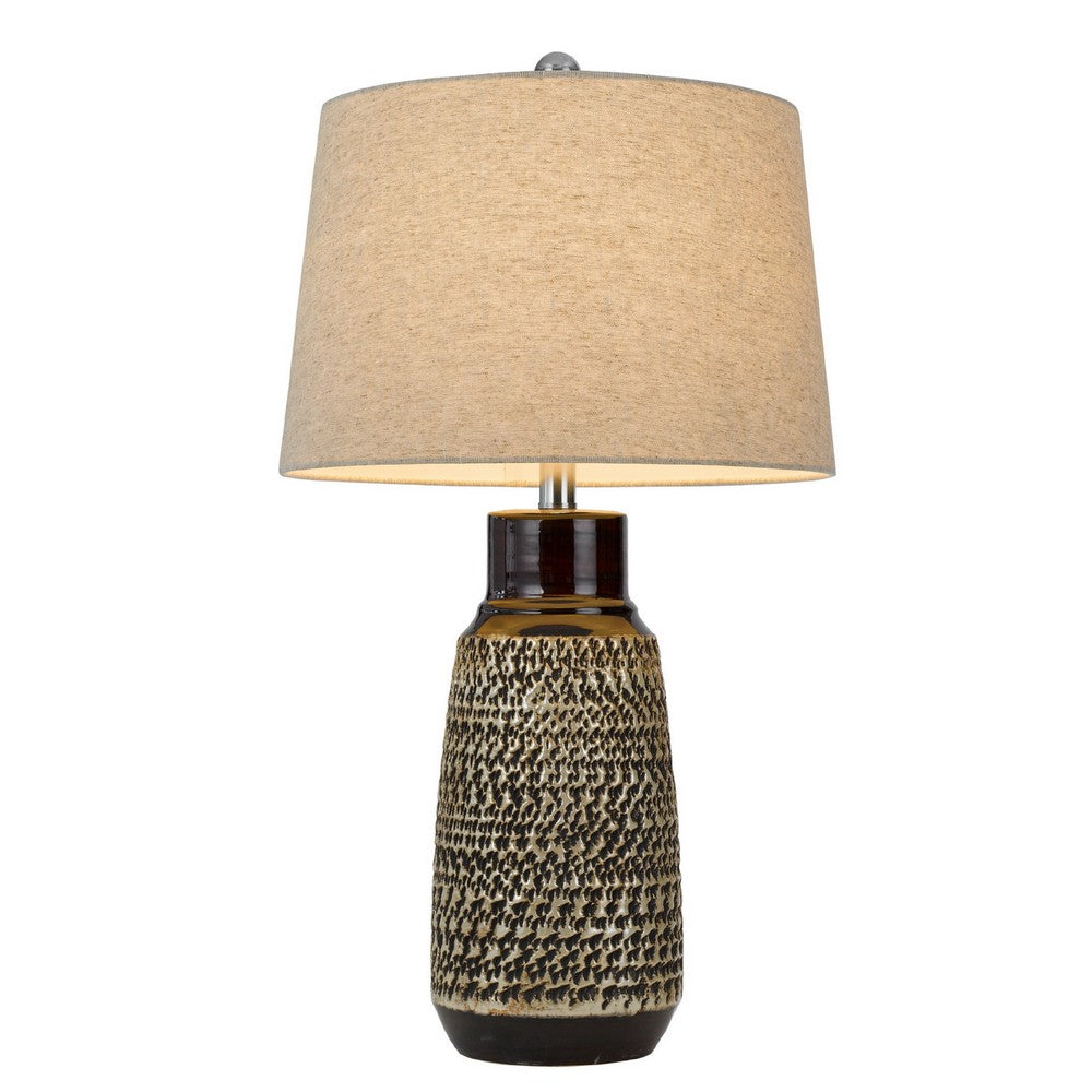 Bora Table Lamp Set of 2 | Antique Silver Burlap Shade | Black Ceramic