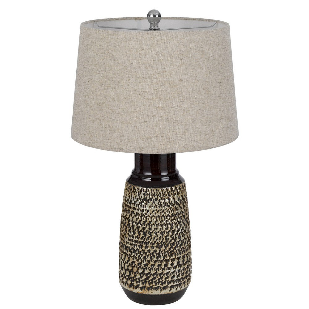 Bora Table Lamp Set of 2 | Antique Silver Burlap Shade | Black Ceramic