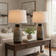 Bora Table Lamp Set of 2 | Antique Silver Burlap Shade | Black Ceramic