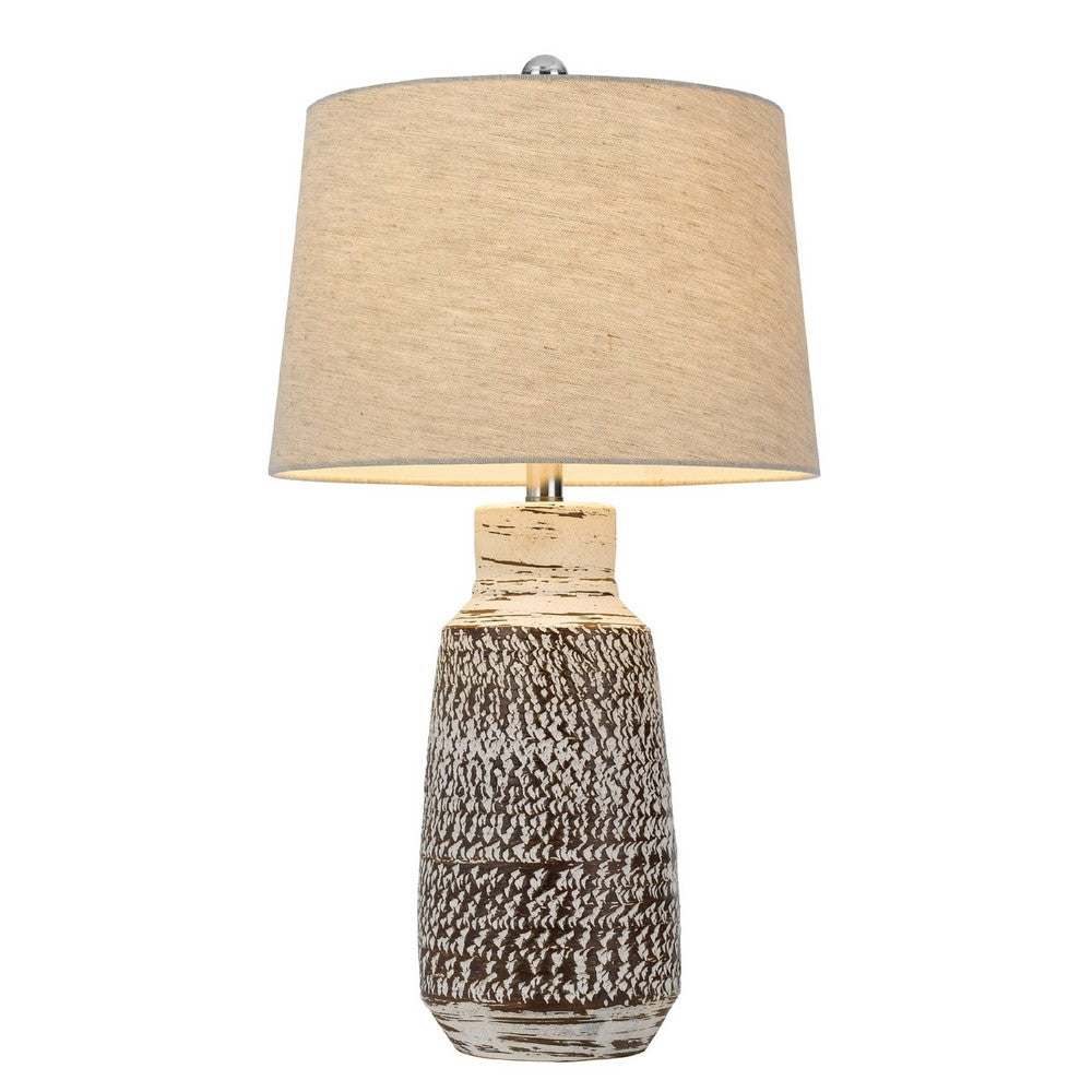 Bora Table Lamp Set of 2 | Burlap Shade | Brown Ceramic | Distressed White
