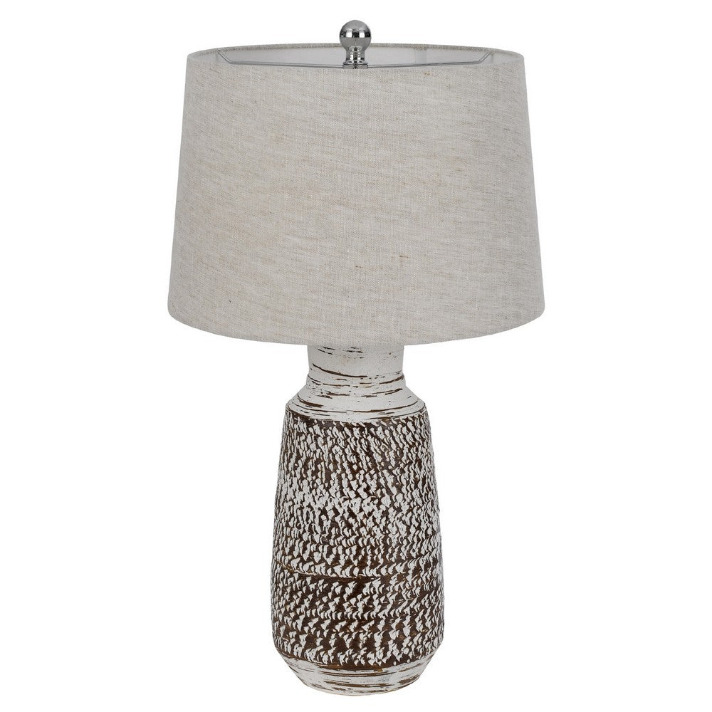Bora Table Lamp Set of 2 | Burlap Shade | Brown Ceramic | Distressed White