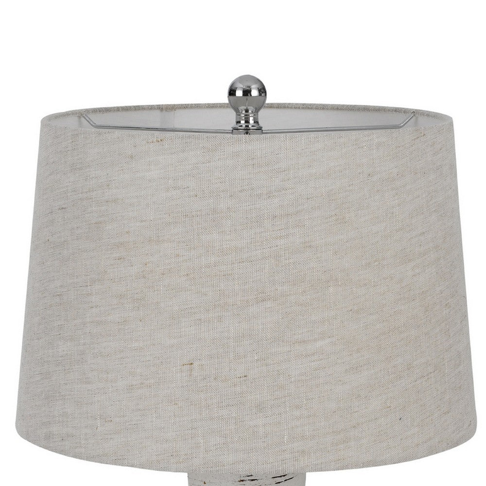 Bora Table Lamp Set of 2 | Burlap Shade | Brown Ceramic | Distressed White