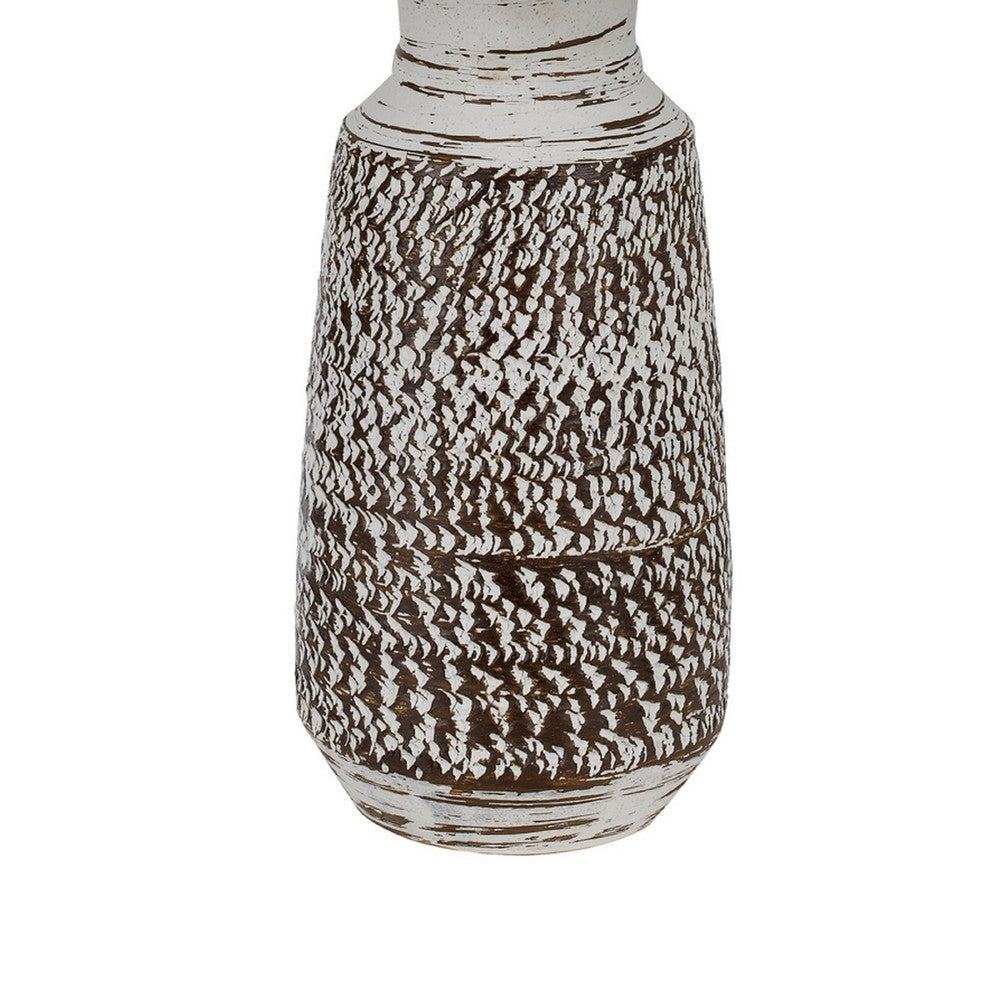 Bora Table Lamp Set of 2 | Burlap Shade | Brown Ceramic | Distressed White