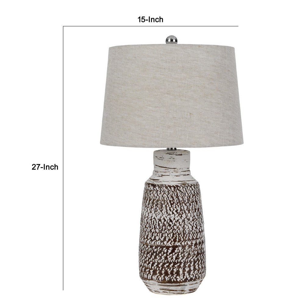 Bora Table Lamp Set of 2 | Burlap Shade | Brown Ceramic | Distressed White