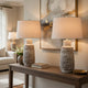 Bora Table Lamp Set of 2 | Burlap Shade | Brown Ceramic | Distressed White
