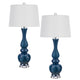 Table Lamp Set of 2 | Off-White Shade | Blue Candlestick Glass Body 32"