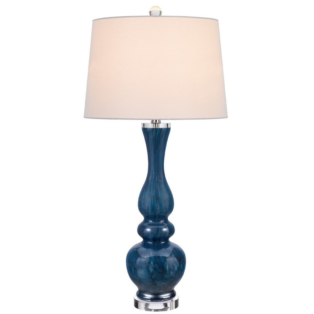 Table Lamp Set of 2 | Off-White Shade | Blue Candlestick Glass Body 32"