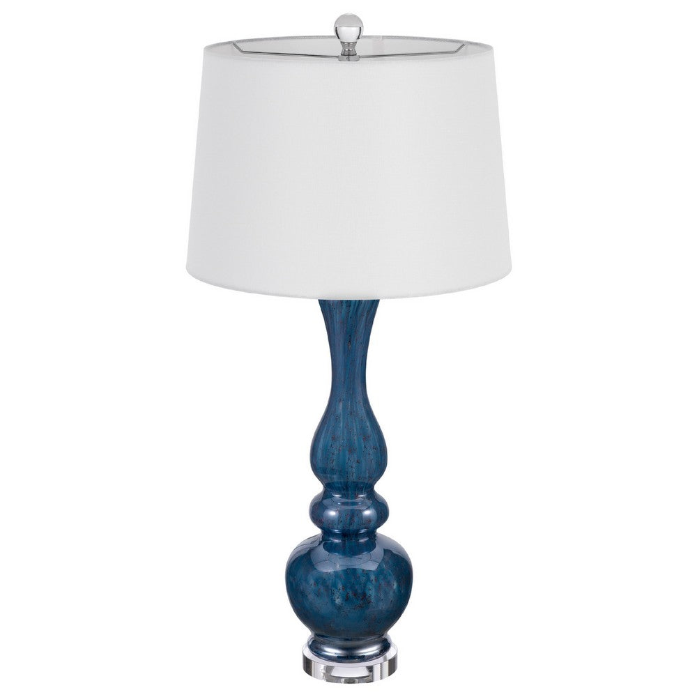 Table Lamp Set of 2 | Off-White Shade | Blue Candlestick Glass Body 32"