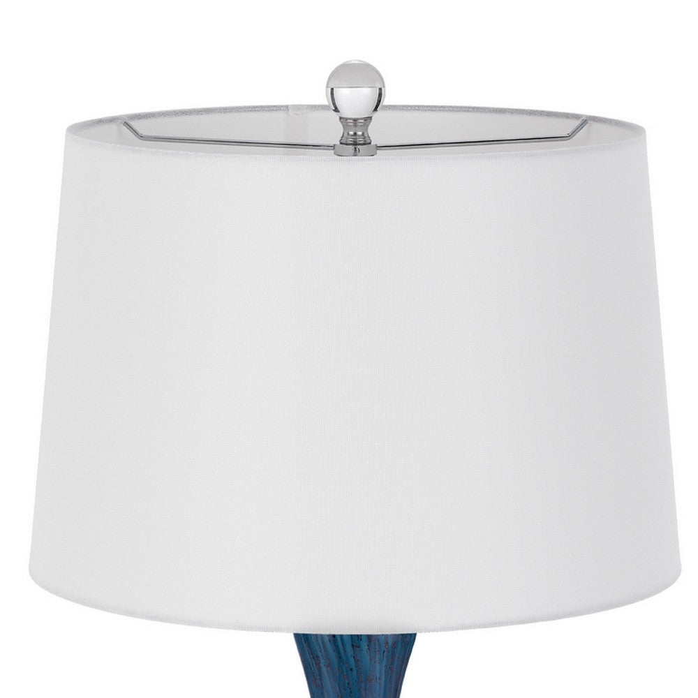 Table Lamp Set of 2 | Off-White Shade | Blue Candlestick Glass Body 32"