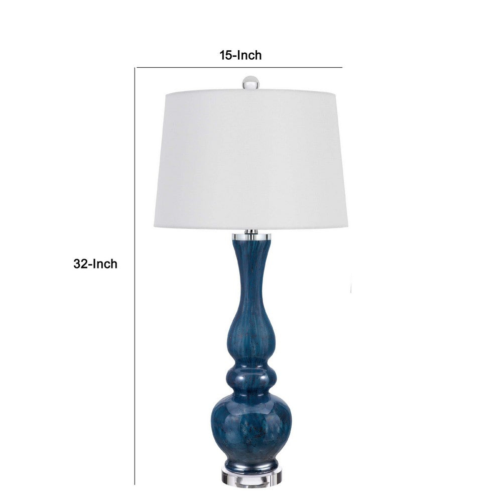 Table Lamp Set of 2 | Off-White Shade | Blue Candlestick Glass Body 32"