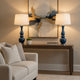 Table Lamp Set of 2 | Off-White Shade | Blue Candlestick Glass Body 32"
