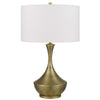 Table Lamp | White Linen Shade | Hammered Antique Brass Hourglass Shape