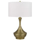 Table Lamp | White Linen Shade | Hammered Antique Brass Hourglass Shape