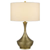 Table Lamp | White Linen Shade | Hammered Antique Brass Hourglass Shape