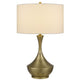 Table Lamp | White Linen Shade | Hammered Antique Brass Hourglass Shape