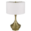 Table Lamp | White Linen Shade | Hammered Antique Brass Hourglass Shape