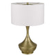 Table Lamp | White Linen Shade | Hammered Antique Brass Hourglass Shape
