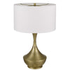 Table Lamp | White Linen Shade | Hammered Antique Brass Hourglass Shape