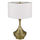 Table Lamp | White Linen Shade | Hammered Antique Brass Hourglass Shape
