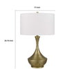 Table Lamp | White Linen Shade | Hammered Antique Brass Hourglass Shape