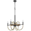 4 Light Candelabra Chandelier | Wood Base | Bronze & Gray Metal 24"