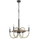 4 Light Candelabra Chandelier | Wood Base | Bronze & Gray Metal 24"