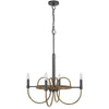 4 Light Candelabra Chandelier | Wood Base | Bronze & Gray Metal 24"