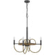 4 Light Candelabra Chandelier | Wood Base | Bronze & Gray Metal 24"