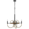 4 Light Candelabra Chandelier | Wood Base | Bronze & Gray Metal 24"
