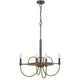 4 Light Candelabra Chandelier | Wood Base | Bronze & Gray Metal 24"