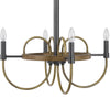 4 Light Candelabra Chandelier | Wood Base | Bronze & Gray Metal 24"