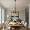 4 Light Candelabra Chandelier | Wood Base | Bronze & Gray Metal 24"