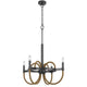 4 Light Candelabra Chandelier | Burlap Accents | Charcoal Gray Metal 24"