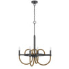 4 Light Candelabra Chandelier | Burlap Accents | Charcoal Gray Metal 24"