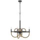 4 Light Candelabra Chandelier | Burlap Accents | Charcoal Gray Metal 24"